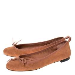 Pre Owned Gucci Brown Guccissima Suede Leather Ballet Flats Size 37.5