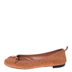 Pre Owned Gucci Brown Guccissima Suede Leather Ballet Flats Size 37.5