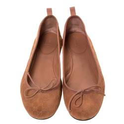 Pre Owned Gucci Brown Guccissima Suede Leather Ballet Flats Size 37.5