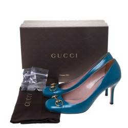 Pre Owned Gucci Turquoise Leather Horsebit Pumps Size 39.5
