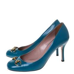 Pre Owned Gucci Turquoise Leather Horsebit Pumps Size 39.5