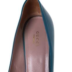 Pre Owned Gucci Turquoise Leather Horsebit Pumps Size 39.5