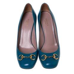 Pre Owned Gucci Turquoise Leather Horsebit Pumps Size 39.5