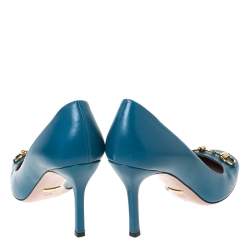 Pre Owned Gucci Turquoise Leather Horsebit Pumps Size 39.5