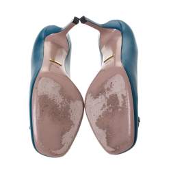 Pre Owned Gucci Turquoise Leather Horsebit Pumps Size 39.5