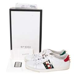 Gucci White Leather Ace Web Embellished Low Top Sneakers Size 37