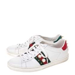 Gucci White Leather Ace Web Embellished Low Top Sneakers Size 37