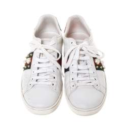Gucci White Leather Ace Web Embellished Low Top Sneakers Size 37