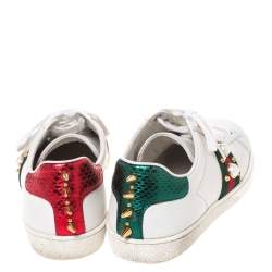 Gucci White Leather Ace Web Embellished Low Top Sneakers Size 37