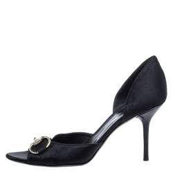 مملوكة مسبقًا Gucci Black Satin Horsebit D'Orsay Peep Toe Sandals Size 38.5