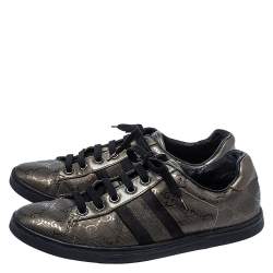 Gucci Metallic Olive Green/Black GG Imprime Canvas Web Low Top Sneakers Size 36