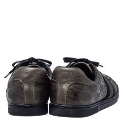 Gucci Metallic Olive Green/Black GG Imprime Canvas Web Low Top Sneakers Size 36