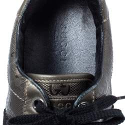 Gucci Metallic Olive Green/Black GG Imprime Canvas Web Low Top Sneakers Size 36