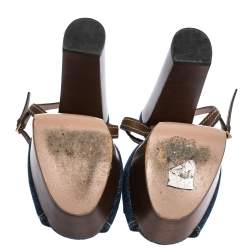 مملوكة مسبقًا صندل غوتشي نعل سميك هورسبيت كلاوديا جلد ودنيم بني/ أزرق مقاس 37.5