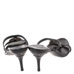 Pre Owned Gucci Black Leather Studded GG Interlocking Slide Sandals Size 38