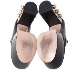 Pre Owned Gucci Black Leather Horsebit Pearl Embellished Platform Loafers Size 38