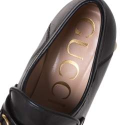 Pre Owned Gucci Black Leather Horsebit Pearl Embellished Platform Loafers Size 38