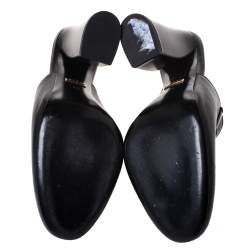 Pre Owned Gucci Black Leather Horsebit Julie Princetown Block Heel Mules Size 38