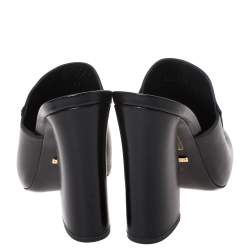 Pre Owned Gucci Black Leather Horsebit Julie Princetown Block Heel Mules Size 38