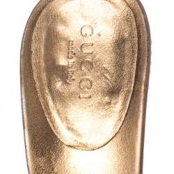 Pre Owned Gucci Metallic Gold Studded Leather Peep Toe Slide Mules Size 38.5