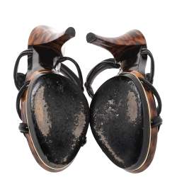 Pre Owned Gucci Black Patent Leather Orchid Twist Detail Tortoise Heel Platform Sandals Size 38