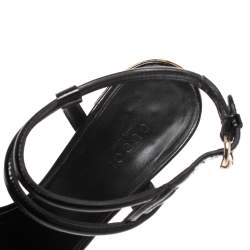 Pre Owned Gucci Black Patent Leather Orchid Twist Detail Tortoise Heel Platform Sandals Size 38