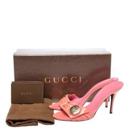 Pre Owned Gucci Coral Pleated Patent Leather Hysteria Slide Sandals Size 37