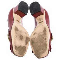 Pre Owned Gucci Red Leather Fringe Marmont GG Loafer Pumps Size 39