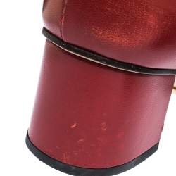 Pre Owned Gucci Red Leather Fringe Marmont GG Loafer Pumps Size 39