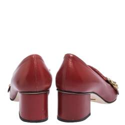 Pre Owned Gucci Red Leather Fringe Marmont GG Loafer Pumps Size 39