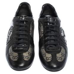 Pre Owned حذاء رياضي غوتشي منخفض من أعلى كانفاس غليتر مقوى حرفي الشعار جي جي بيج/ أسود مقاس 37.5 