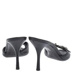 Pre Owned Gucci Black Leather Horsebit Mule Slide Sandals Size 41