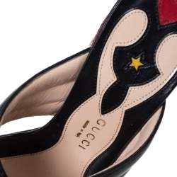 Pre Owned صندل سلايد غوتشي كانفاس أسود ثعبان مزخرف هورسبيت مقاس 38.5