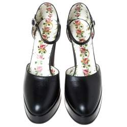 Pre Owned Gucci Black Leather Agon Block Heel Platform Pumps Size 38.5