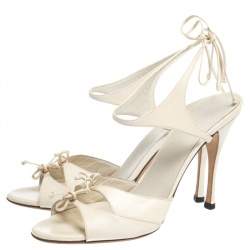 Pre Owned Gucci Cream Leather Open Toe Ankle Strap Sandals Size 39