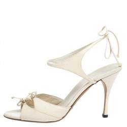 Pre Owned Gucci Cream Leather Open Toe Ankle Strap Sandals Size 39