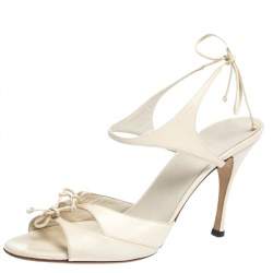 Pre Owned Gucci Cream Leather Open Toe Ankle Strap Sandals Size 39