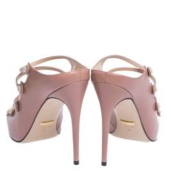 Pre Owned صندل سلايد غوتشي أنيتا جلد وردي مقدمة مدببة مقاس 38