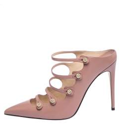 Pre Owned صندل سلايد غوتشي أنيتا جلد وردي مقدمة مدببة مقاس 38