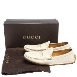 Pre Owned حذاء لوفرز غوتشي سليب أون جلد غوتشيسيما مايكرو عاجي داكن مقاس 39