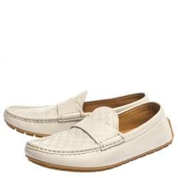 Pre Owned حذاء لوفرز غوتشي سليب أون جلد غوتشيسيما مايكرو عاجي داكن مقاس 39