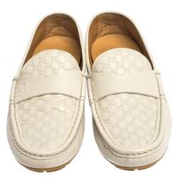 Pre Owned حذاء لوفرز غوتشي سليب أون جلد غوتشيسيما مايكرو عاجي داكن مقاس 39