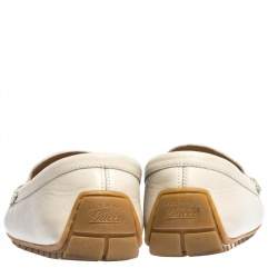 Pre Owned حذاء لوفرز غوتشي سليب أون جلد غوتشيسيما مايكرو عاجي داكن مقاس 39