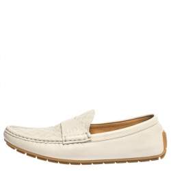 Pre Owned حذاء لوفرز غوتشي سليب أون جلد غوتشيسيما مايكرو عاجي داكن مقاس 39