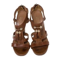 مملوكة مسبقًا صندل غوتشي ماركيش جلد بني بشراشي مقاس 37