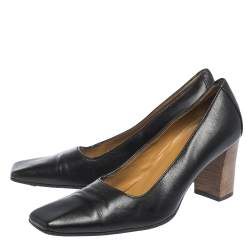 Pre Owned Gucci Black Leather Square Toe Pumps Size 36