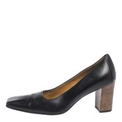 Pre Owned Gucci Black Leather Square Toe Pumps Size 36