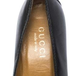 Pre Owned Gucci Black Leather Square Toe Pumps Size 36