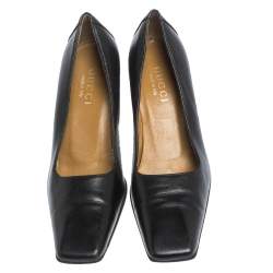 Pre Owned Gucci Black Leather Square Toe Pumps Size 36