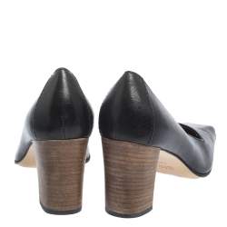 Pre Owned Gucci Black Leather Square Toe Pumps Size 36